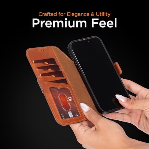 Bayelon Leather Folio Case for iPhone 17 Pro 6.3", Flip Cover Card Holder, Genuine Leather Case, Folio Wallet Case, MagSafe Compatible Shockproof Flip Cover, Rfid Blocking -Vintage Brown by Bayelon - Used condition - Image 7