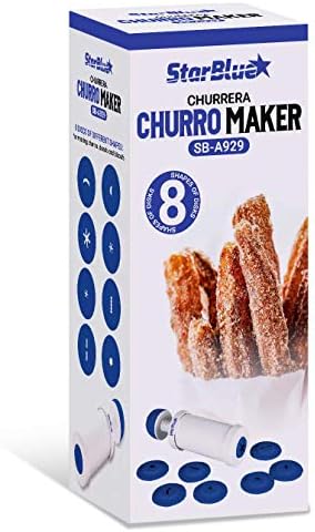 StarBlue Churrera Churro Maker with FREE Recipe e-Book - Easy Piping Nozzle Tool for Deep Fry Churro in 8 Difference Shapes