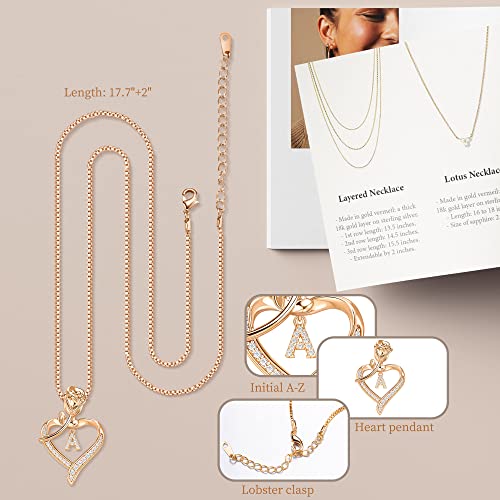 Jsjoy Initial Necklaces For Women Girls Letter K Necklace Initial Rose Flower Heart Necklace For Mom Daughter Girls Birthday Jewelry Gifts #TOP5