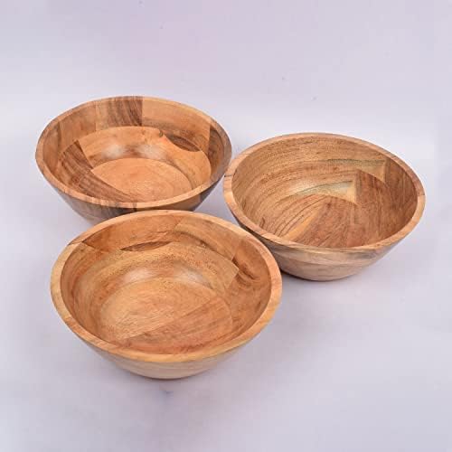 Samhita Acacia Wooden Fruit Bowl Food Serveware Dining Décor Absolute Beautiful with Your Kitchen ( Set of 3) (17.78cm x 17.78cm x 6.35cm)