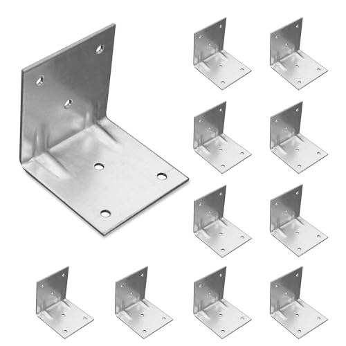 OMIDEAS 10 x Conectores en ángulo (60 x 60 x 60 x 2) Escuadra ancha Soportes de ángulo Reforzados de esquina hoja de acero galvanizado