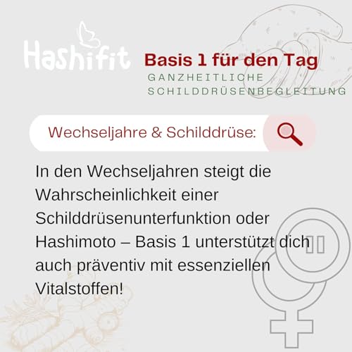 Hashifit Basis 1, Schilddrüse Komplex mit Selen, L-Tyrosin Yamswurzel Kurkuma und mehr, Wechseljahre Kapseln, Hashimoto Kapseln – Energie und Wohlbefinden, hochdosiert vegan, ohne Jod, Monatspackung