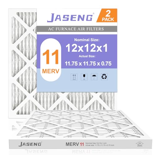 Image of 12x12x1 MERV 11 Air Filter, 2-Pack for Furnace HVAC | MPR 1000 FPR 7 Pleated HVAC filter, Exact Size: 11.81 inchx11.81 inchx0.79 inch, Filters Dust, Pollen & Pet Dander, 3-Month Lifespan