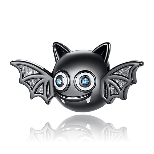NINGAN 925 Argento Nero Pipistrello Charms Halloween String Perle Compatibile Donna Braccialetto Regalo Festivo