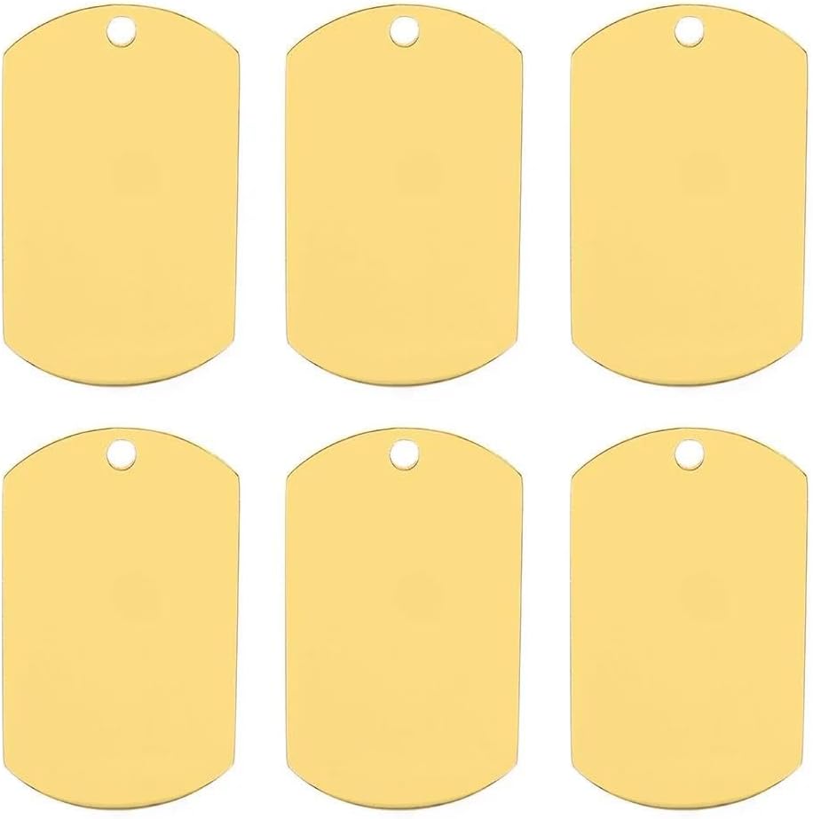 100 PCS Blank Stainless Steel Tactical Tags Engravable Pet Name Name Plate Pendant Keychain Personalized Anti-Loss Label Name Plate Dog Cat ID Tag,Gold,M-45x27mm