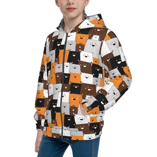 Bears in Playful Cartoon Style Kid Hoodies Boys Zip Up Sweatshirts Girls Pullover with Pocket