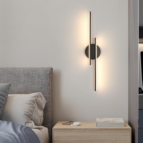 Comely Applique da Parete Interno LED, 24W 2700LM Lampada da Parete Moderna, Nero Lampada a Muro in Acrilico per Camera da Letto Soggiorno Corridoio Ufficio Scala, Bianco Caldo 3000K