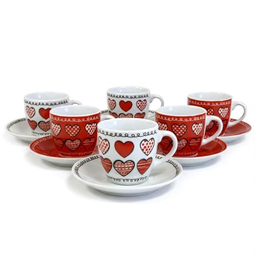 l&j Set 6 Tazzine da Caffè con Piattino Colorate, Servizio Moka Tazza da Caffè Espresso in Porcellana Ceramica con Manico Lavabili in Lavastoviglie, Riutilizzabili Bicchieri per Cappuccino Latte Tè