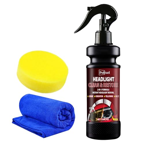 POLIXEL Headlight Cleaner Spray Headlight Restoration Removes Haze, Oxidation & Yellowing in Minutes Restores Clarity to Foggy & Yellow Headlamp Works on Car, Truck, Motorcycle - 4oz/120ml
