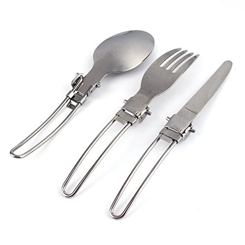 Alomejor Coutellerie Portable, Set en Acier Inoxydable, Fourchette Couteau Cuillère, idéal pour Camping, Pique-Nique, BBQ, randonnée, et Usage Quotidien à la Maison