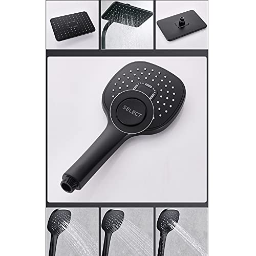Système de douche exposé en laiton noir à 3 fonctions pour installation murale
