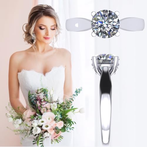 NANA Jewels Silver 6.5mm (1ct) Round Cut Zirconia Lucita Solitaire Engagement Ring-Platinum Plated-Size 4 - Image 6