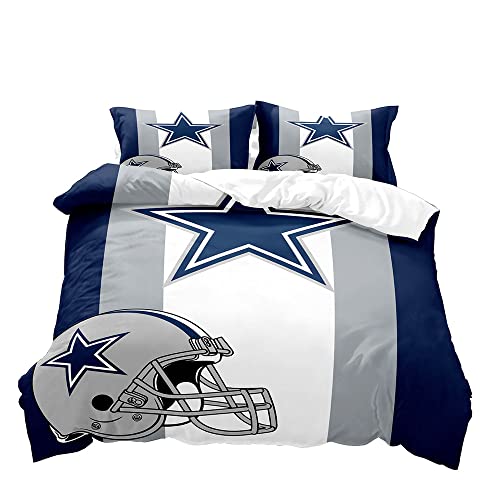 Vivihome 2Pcs American Football Duvet Cover Set, Twin Bedding Sets, Sports Bedding, Grey White Navy Blue Striped Comforter Cover, Modern Bedroom Decor For Men Husband Boyfriend Teen Boy, 1 Pillow Sham #TOP1