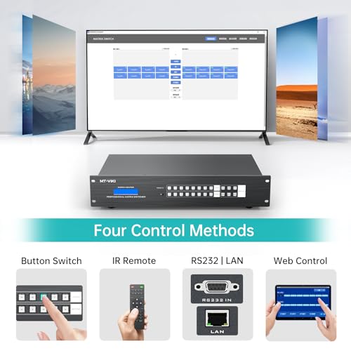 Image of MT-VIKI 8x8 HDMI Matrix Extender 4K60Hz, 8 in 16 Out with CAT6 /7 /8 Transmission up to 230ft, POC Power, Web GUI, RS232 Control, EDID for Church, Conference & Pro AV System (with 8 POC Receivers)