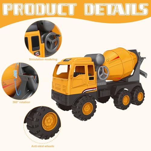 Bagger Spielzeug ab 3 jahre,Baustellenfahrzeuge Kinder,Baggerfahrzeug Geeignet als Sandspielzeug und für das Kinderzimmer,Starke & Flexible Teile,Sandkasten Kinderbagger für 2+Jahre (Mischer)