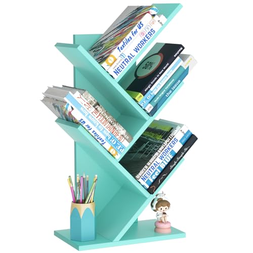 SHEEPAM Small Tree Book Shelf,5 Tier Bookshelf, Wood Desktop Bookcase