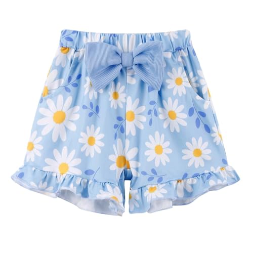 Image of Barlver Girls 2 Piece Short Set Baby Girl Summer Clothes Ruffle Sleeve T-Shirt and Bow Knot Shorts Toddler Girl Outfit Set