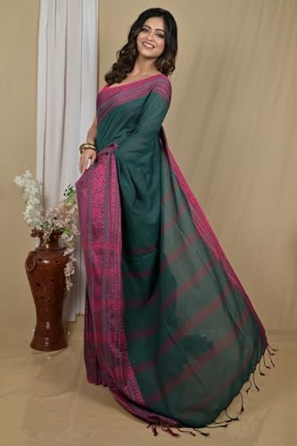 Image of eC ESHA'S COLLECTION Women's Cotton Blend Begumpuri Handloom Saree With Unstitched Running Blouse Piece