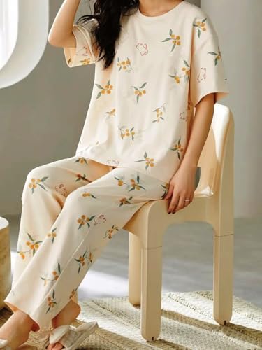 Image of GLASGO Women's Cotton Pajama Set with Top & Pants|| Korean Night Suit|| Lightweight Printed Set || Soft & Comfy Sleepwear for Girls & Women || LNS-3-$