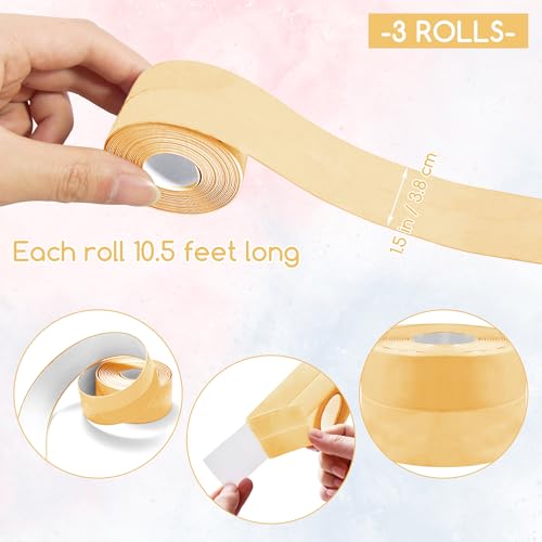 Image of 3 Rolls 10.5 Feet Caulk Tape Toilet Caulking Strip Self Adhesive Bathroom Sealing Peel and Stick Caulk Strip for Bathtub, 1.5 Inches (Almond)