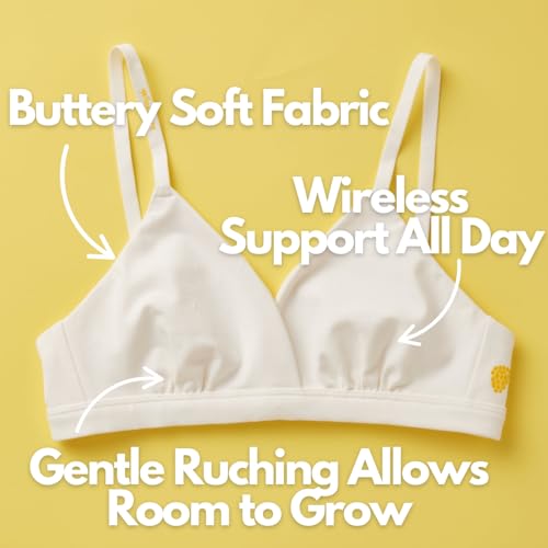 Yellowberry Butter Bra – Soft Full Coverage Everyday Bra for Girls, Tweens & Teens; Wireless, Adjustable & Convertible Straps; First Training Bra with Hook-and-Eye Closure (28 AA-C, Snowflake)2