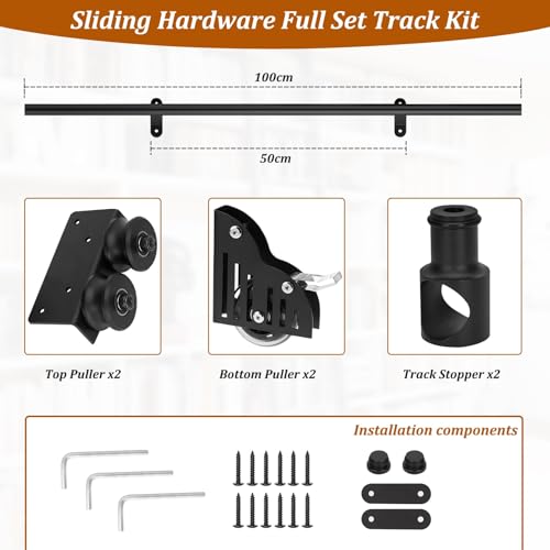 Kit de herrajes para escalera deslizante negra con rodillo de piso y freno completo 3