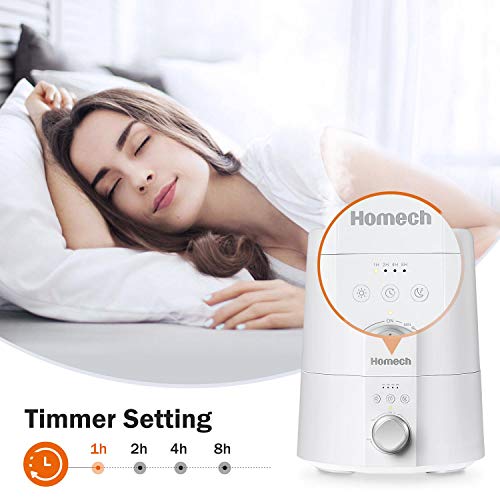 Homech Ultrasonic Cool Mist Humidifiers for Bedroom, Night Light, Sleep Mode, 4 Timer Settings, 90mm Water Inlet, Whisper-Quiet Operation, Automatic Shut-Off - Lasts Up to 30 Hours