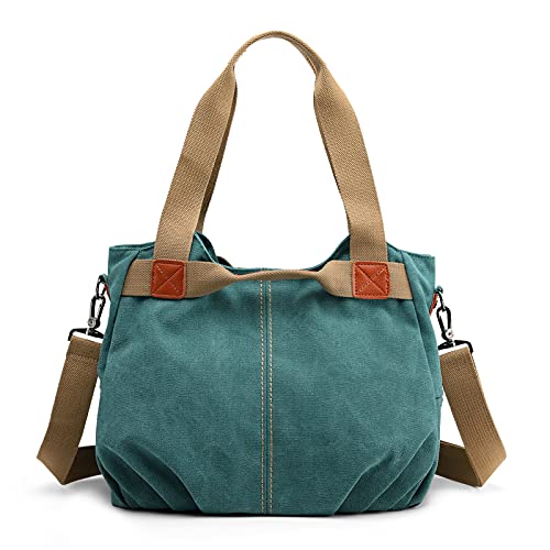 DIRRONA Casual Bolso de Mujer Moda Lienzo Bolsos Bandolera Viajes Bolso Bandolera Mujer Bolsa de Lona Trabajo Compras Bolsos Cruzados Multibolsillos Uso Diario Verde Cover