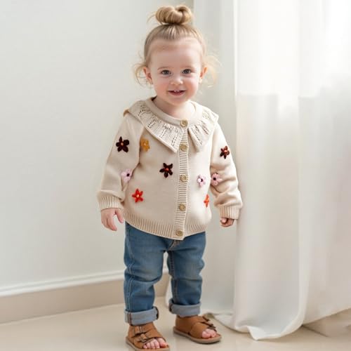 MERSARIPHY Toddler Infant Baby Girl Cardigan Sweater Button Down Long Sleeve Bows/Flowers Knit Outfits Fall Winter Clothes3