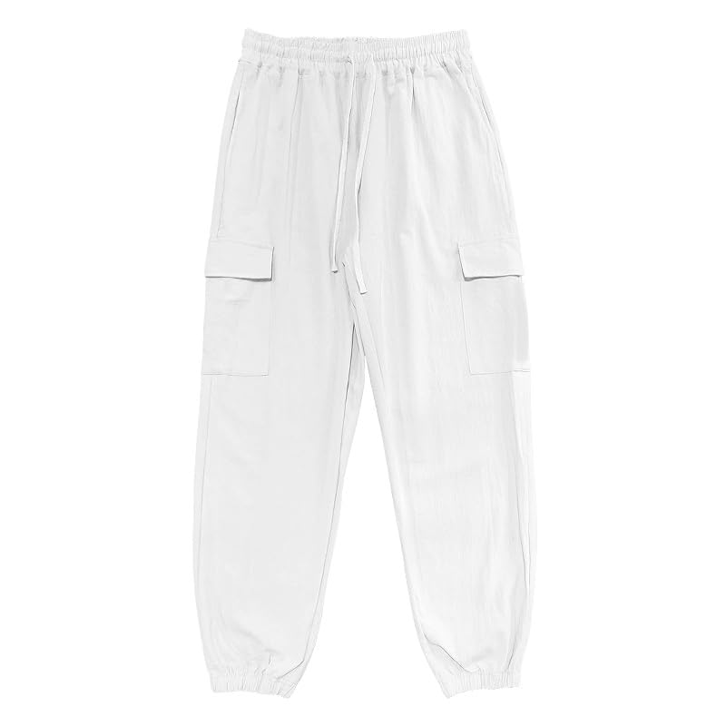 Casual Linen Cargo Pants for Men Lightweight Summer Fall Athletic Hiking Pant Elastic Waist Drawstring Beach Trousers4