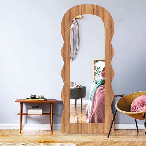 Image of Creative Arts n Frames 18x42 inch Long Wooden Irregular Curve Zigzag Shape Wall Hanging Wall Mount Full Length HD Mirror Home Decor Items (Natural Iqurel Oak Zigzag 4)
