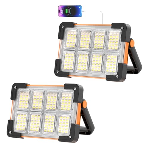 OHAYORI Faro LED Ricaricabile, Faretto a Batteria, Faretto LED Portatile USB, 4 Modalità Lampada da Campeggio, Luce da Lavoro Dimmerabile Impermeabile per Cantiere, Pesca, Tenda, Emergenza(2 pack)