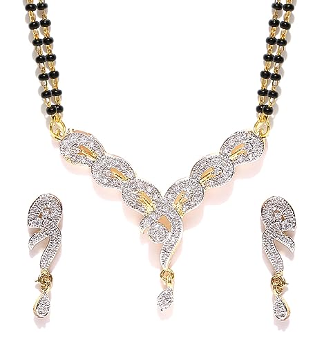 YouBella Womens Pride American Diamond Gold Plated Mangalsutra Pendant with Chain and Earrings for Women (Style 1) (B07P7N8WJP) Amazon Price History, Amazon Price Tracker