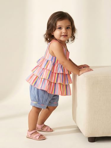 Image of Nautinati Baby Girls Printed Strappy Tiered Top with Shorts Clothing Set | Age 0-3 Years