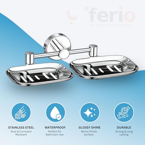 Image of FERIO Stainless Steel Double soap Stand for Bathroom | soap Holder | soap Box for Bathroom | soap Cases for Bath Room | Chrome Finish (Pack of 1)