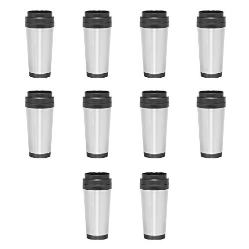 Stainless Steel Insulated Travel Mugs - 16 oz - Thermo Coffee Cup Tumbler - 10 pack - Perfect for Travel Togo On-The-Go - Stainless Steel