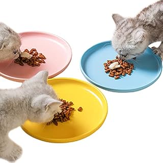 3 Pcs Ceramic Cat Feeding Bowls Ceramic Pet Bowls for Cats 15cm Wide Shallow Cat Dish Whisker Fatigue Free Cat Food Bowl Pink Blue Yellow Cat Food Water Dish for Kitten Kitty Dog Pets