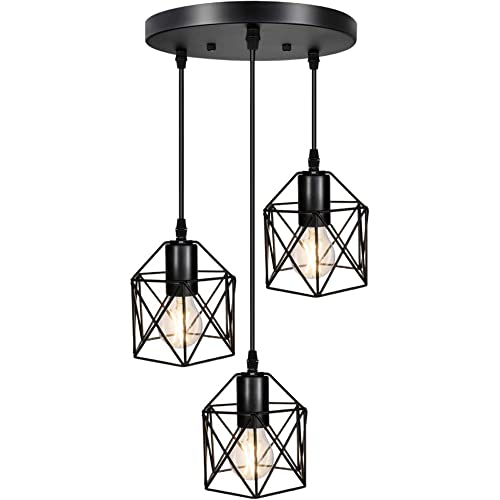 Plafond industriel vintage E27 noir à 3 lampes pour cuisine et couloir