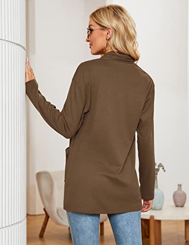 Micoson Women's Long Sleeve Open Front Coffee Cardigan Sweaters Casual Loose Lightweight Cardigan With Pockets Brown L #TOP4