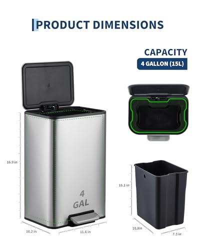 Caneca rectangular para basura 4 galones con tapa cierre suave miniatura 2