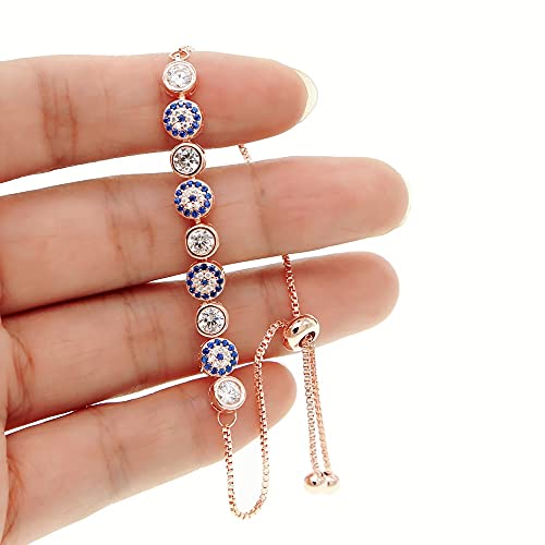Pulsera Nueva Rosa Color Plata 5mm Brillante Cadena de Eslabones de Ojo Malvado Chica Mujer Joyería Turca Pulsera Pave Cover