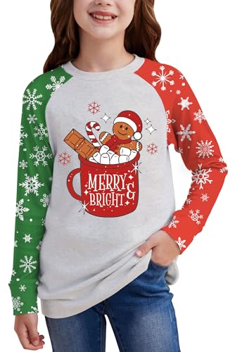 Image of BesserBay Girl's Christmas Buffalo Plaid Raglan Top Funny Holiday Graphic Shirt 4-14 Years