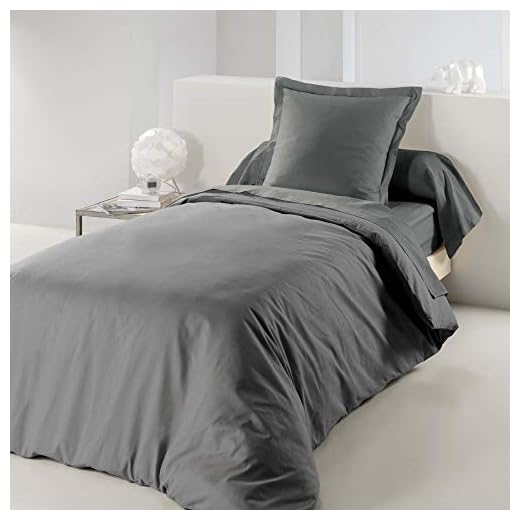 douceur d'intérieur housse de couette 1 personne 140x200cm 57 fils lina gris souris