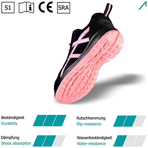 ACE Aurora Frauen-Arbeitsschuhe - sportliche Sicherheitsschuhe für die Arbeit - S1 SRA - Schwarz/Pink - 38