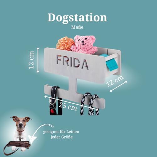 INEXTERIOR – Hundegarderobe personalisierbar mit Ablage & Leinenhalter in Hellgrau - Hundezubehör Dogstation für Hundeleinen, Spielzeug & Leckerlis aus Birkenholz - Mit Kotbeutelspender & Montagekit