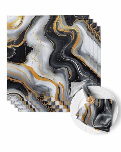 Servilletas de Tela Abstractas Blanco Negro Oro x4 miniatura 1
