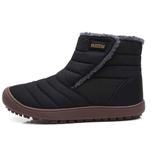 SILENTCARE Mens Winter Mid-Calf Snow Boot Fur Warm Waterproof Slip On Outdoor Athletic(Men 12 M US, Black1)