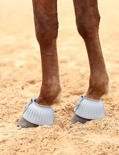 Image of Harrison Howard Rubber Bell Boots for Horses, Hoof Overreach Protection for Horses, w /Upgraded Leather Touch Tape