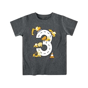 Lovekider 2-5 Years Birthday Boy Shirt Construction Party T-Shirts Excavator Cotton Short Sleeve Tee Dark Grey