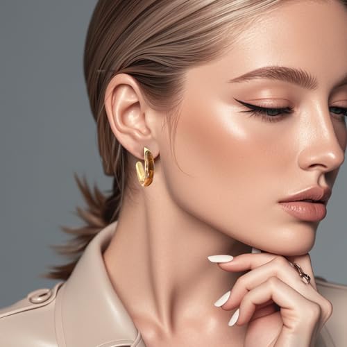 Hypoallergenic Amber Crystal Hoop Earrings, Gold-Plated, Brown Marbled Design, Fashion Jewelry for Women3